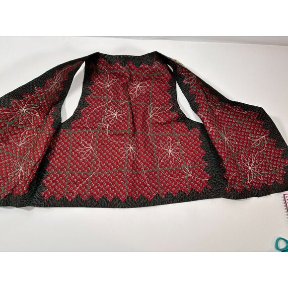 Handmade Reversible Women's Ugly Christmas Vest Folk Santa/Poinsettias Cotton XL - Picture 15 of 16